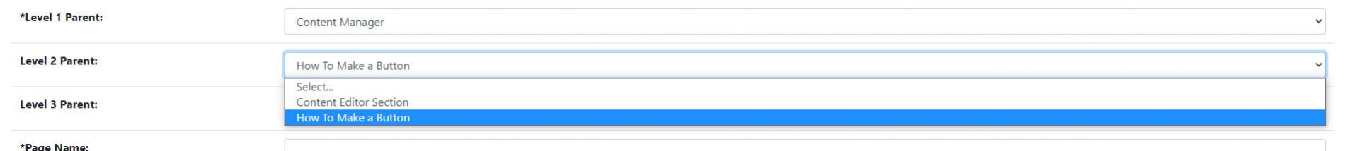 Close up of Level 3 Parent Section on the Content Manager Add Page