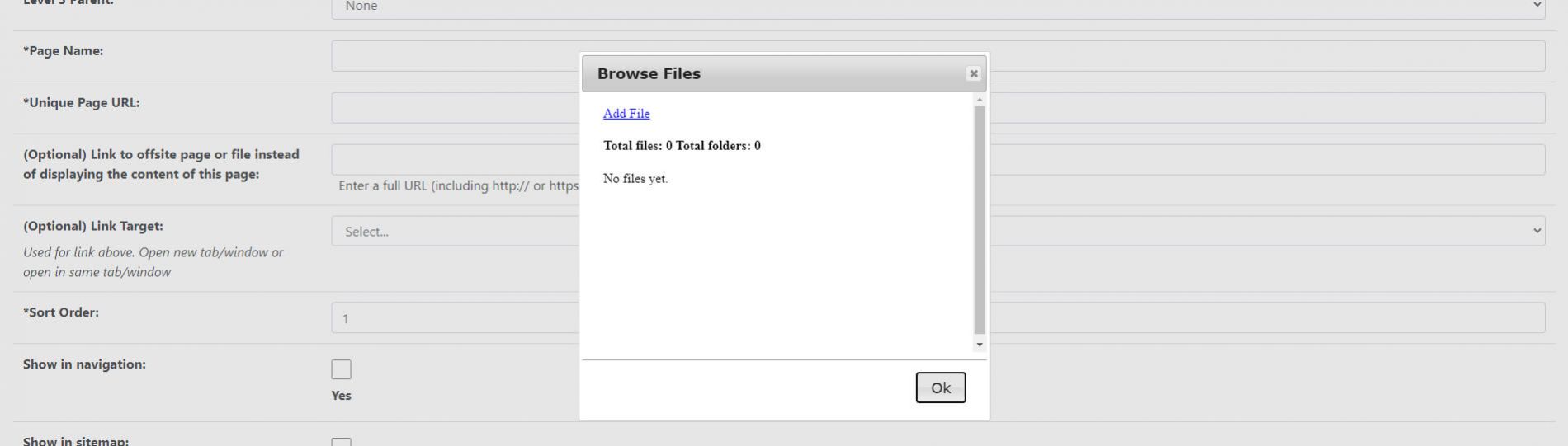 Screenshot of the screen with a browse files instruction box